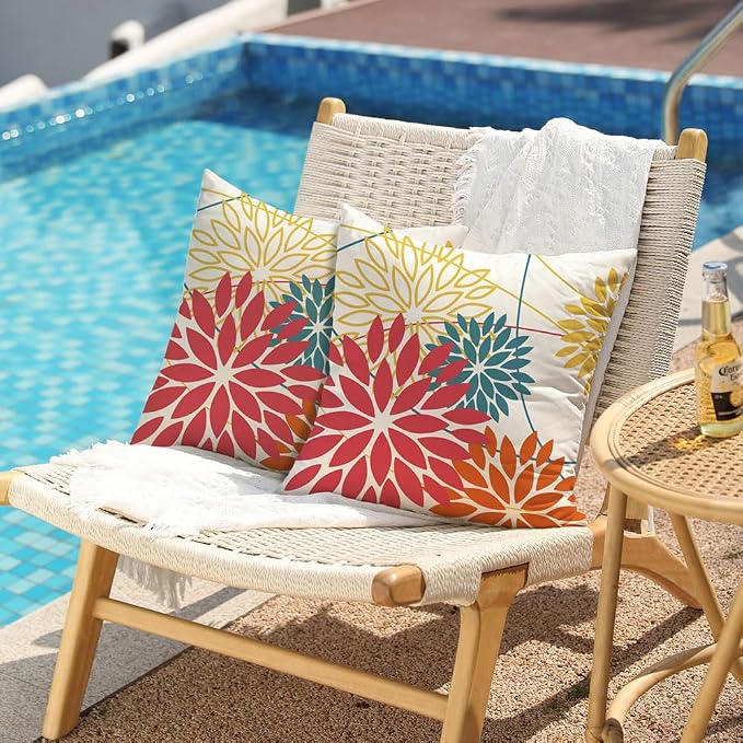 Pink and Orange Floral Pillow Covers 18x18 Set of 2 Fall Outdoor Waterproof - Image 2