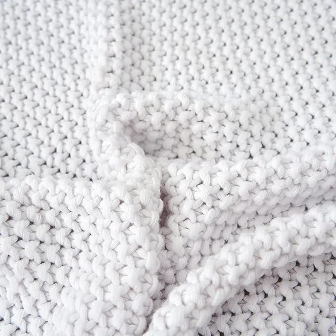 Chunky Cable Knit Throw Blanket Lightweight White 100% Organic Cotton Blanket - Image 5