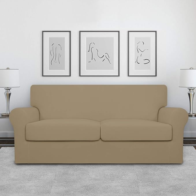 Easy-Going Oversized 3 Pieces Stretch Fleece Soft Loveseat Couch Cover - Image 2