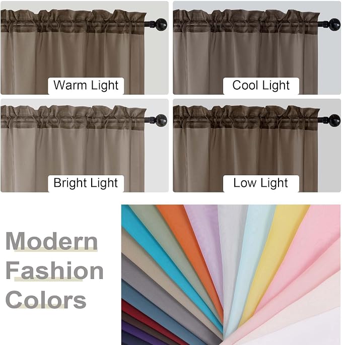 Kitchen Curtains 24 Inch Length Tier 2 Pieces, Chocolate Sheer Curtain Solid - Image 5