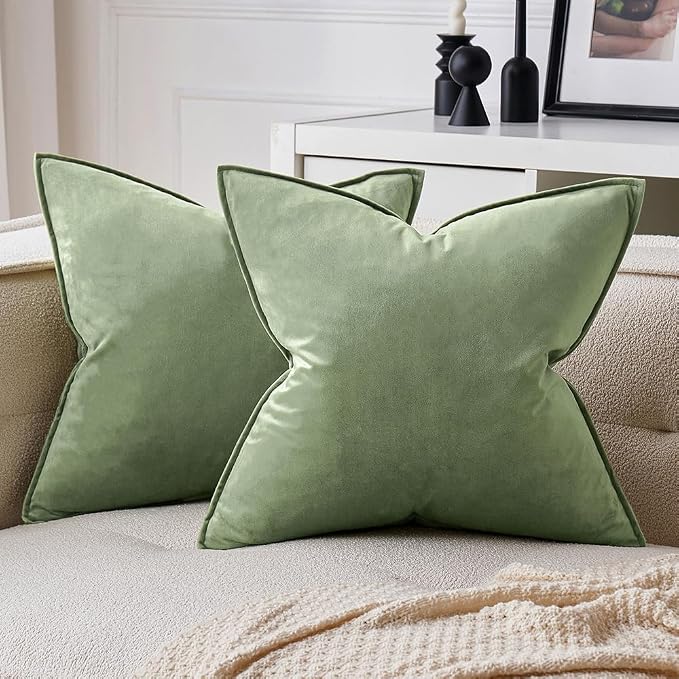 MIULEE Sage Green Velvet Throw Pillow Covers 20x20 Soft Decorative Solid Square by MIULEE