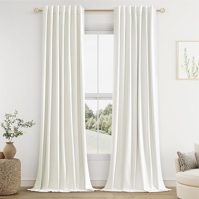 Guken Ivory Linen 100% Blackout Curtains 84 Inch Length 2 Panels Set by Guken