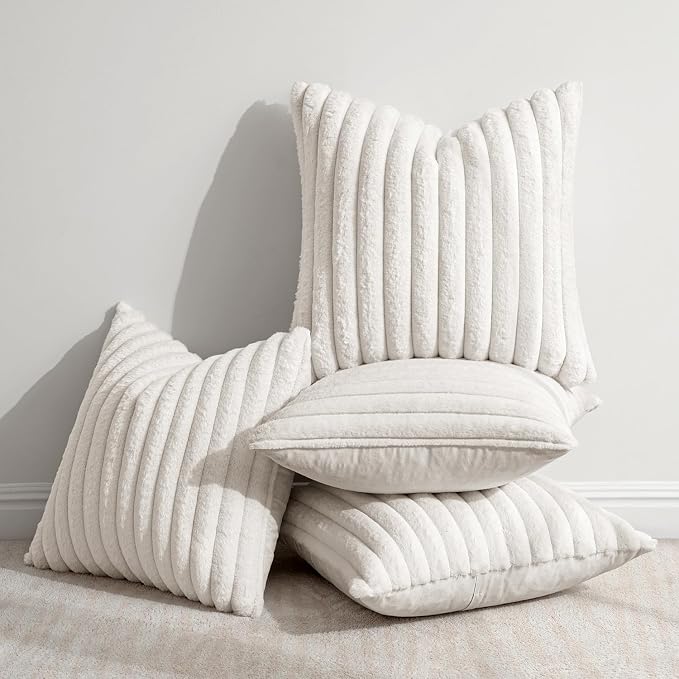 MIULEE Faux Fur Plush Decorative Throw Pillow Covers 18x18 Set of 4, Spring - Image 3