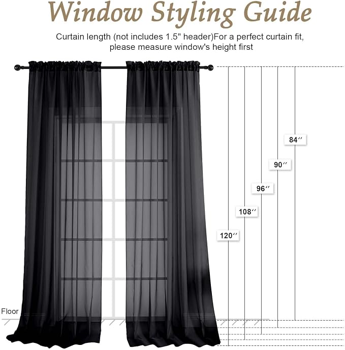 OVZME Black Bedroom Curtains 2 Panel Sets 90 Inch Length, 59 Inch Extra Wide - Image 2