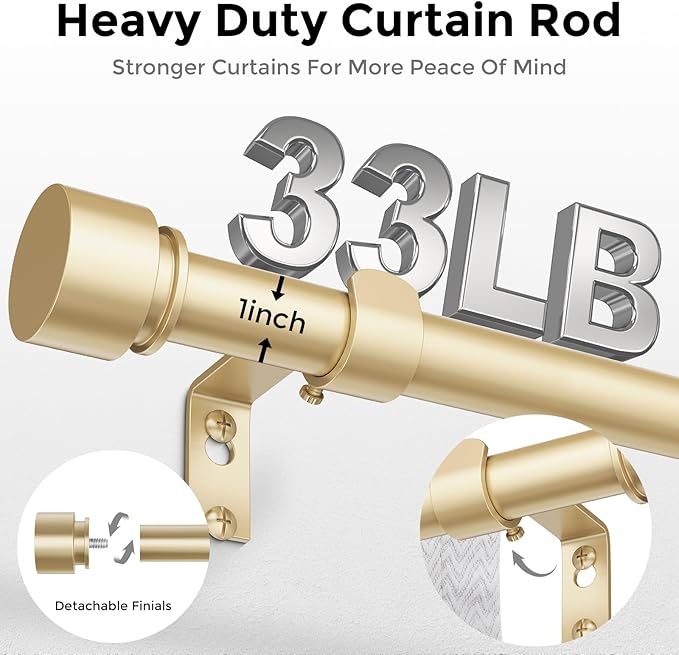 Modern Gold Curtain Rods for Windows 48 to 84 Inch, Decorative Drapery Rods for - Image 3