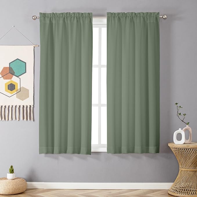 Chyhomenyc Sage Green Curtains 63 Inch Length 2 Panels, Faux Linen Textured - Image 2