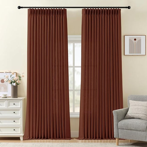 102 Inch Linen Curtains for Living Room, Pinch Pleated Curtain by IVAPUPU