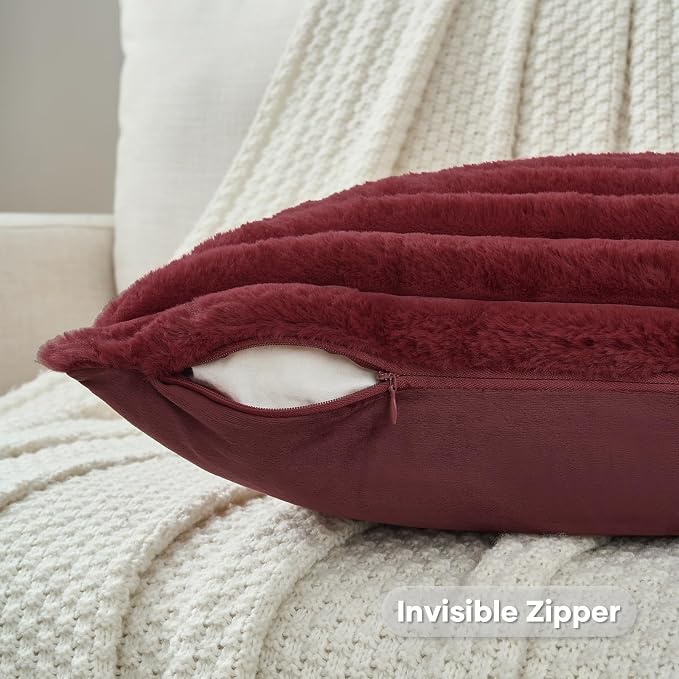 FUTEI Burgundy Decorative Throw Pillow Covers Set of 2, 12x20 Inch Soft Fluffy - Image 3