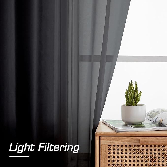 OWENIE Black Sheer Curtains, Sheer Curtains 78 inch Length 2 Panels Set - Image 3