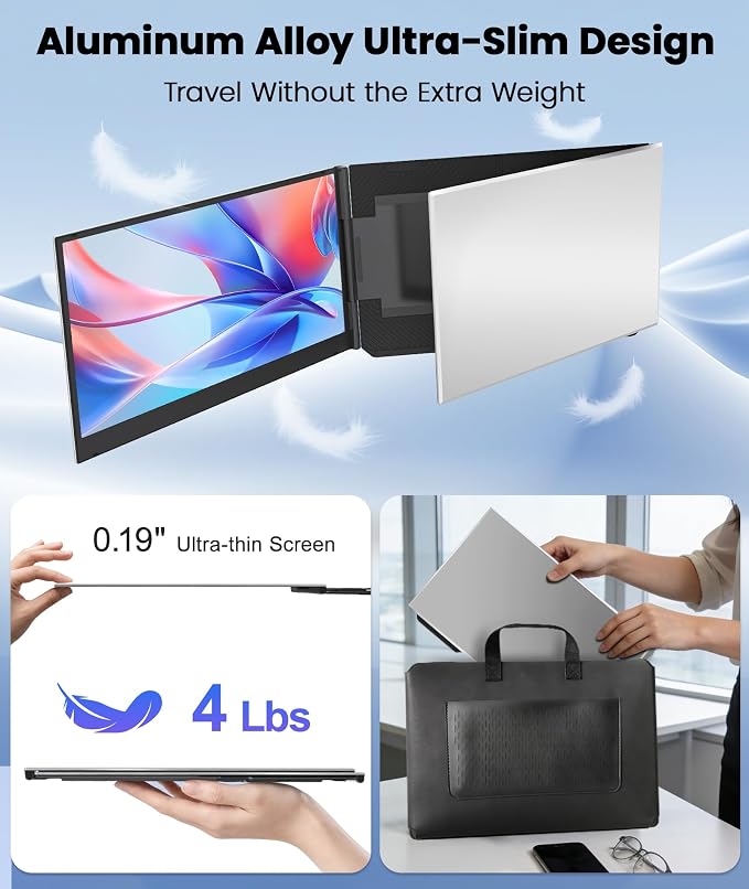 One Cable Laptop Screen Extender, 15.6” Ultra-Slim Triple Portable Monitor - Image 5