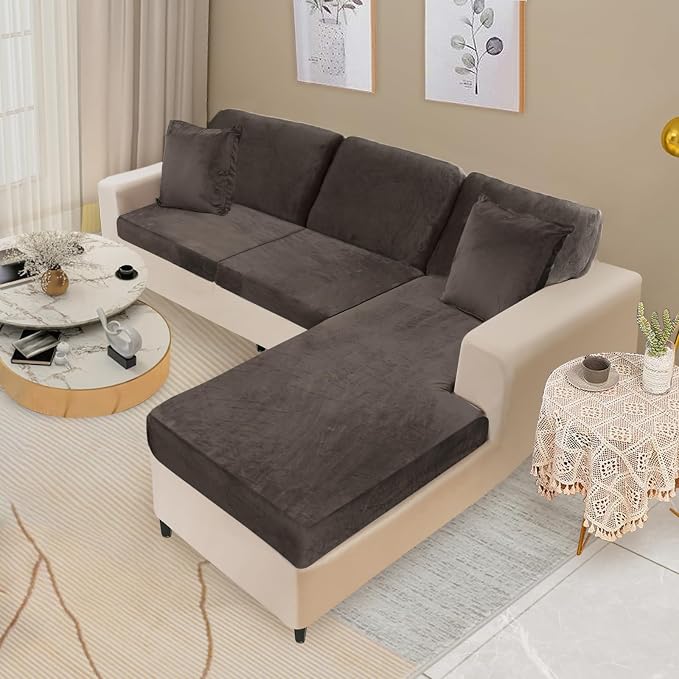 NAISI Sectional Couch Covers 6 Pieces Velvet Couch Cushion Covers L Shape Soft - Image 2