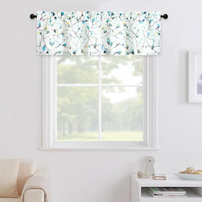 Leeva Floral Kitchen Valances for Windows, Smooth Linen Textured Short Valance - Image 2