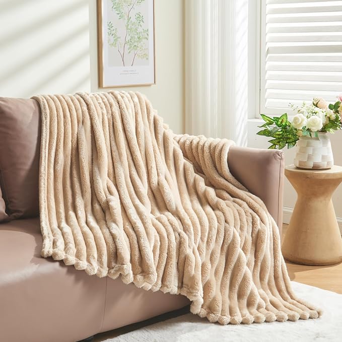 NEWCOSPLAY Super Soft Twin Blanket Brown Premium Silky Flannel Fleece 3D Ribbed - Image 8