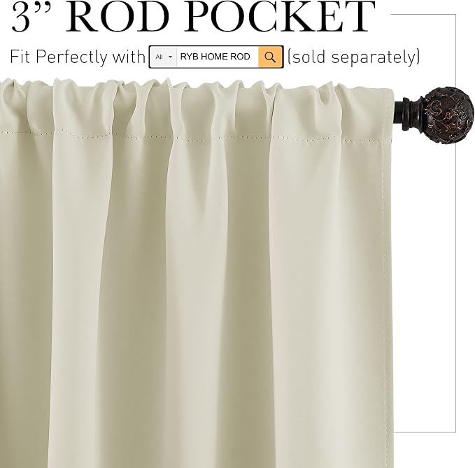 RYB HOME Kitchen Curtains Over Sink 36 inch Length, Rod Pocket Summer Light UV - Image 2