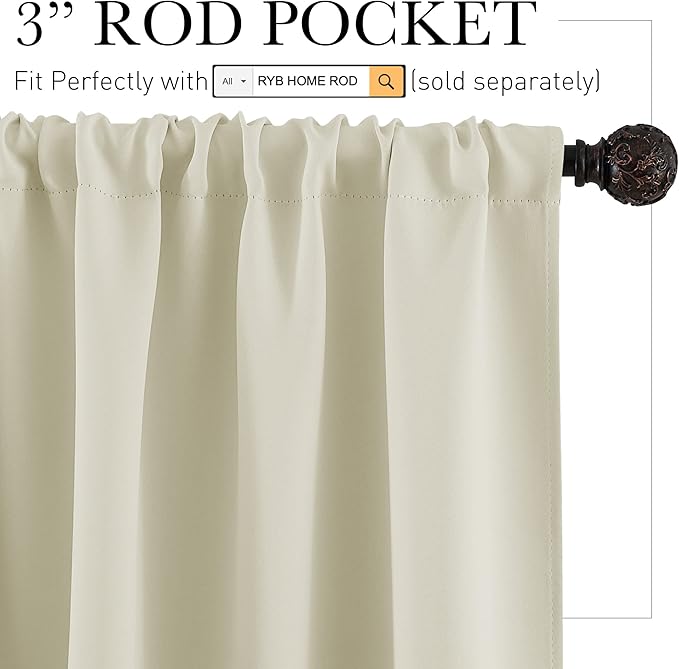 RYB HOME Curtains for Bedroom Living Room 72 inches Long, Thermal Insulated - Image 2