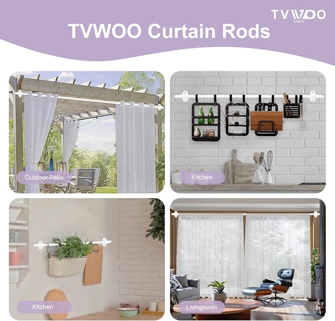 TVWOO Wrap Around Curtain Rods, 5/8 Inch Adjustable Blackout Curtain Rod - Image 5