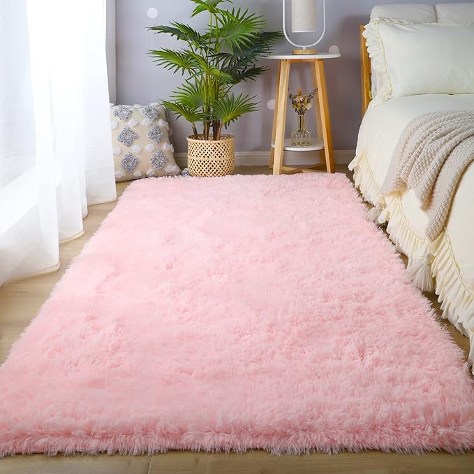 CAIYUECS Pink Area Rug for Girls Bedroom: Shag Rugs for Living Room - Image 2