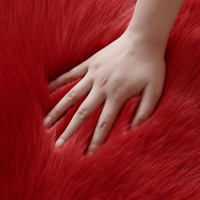 Faux Fur Rug 2 x 6 ft Red Shaggy Sheepskin Machine Washable Fuzzy Area Rug - Image 8
