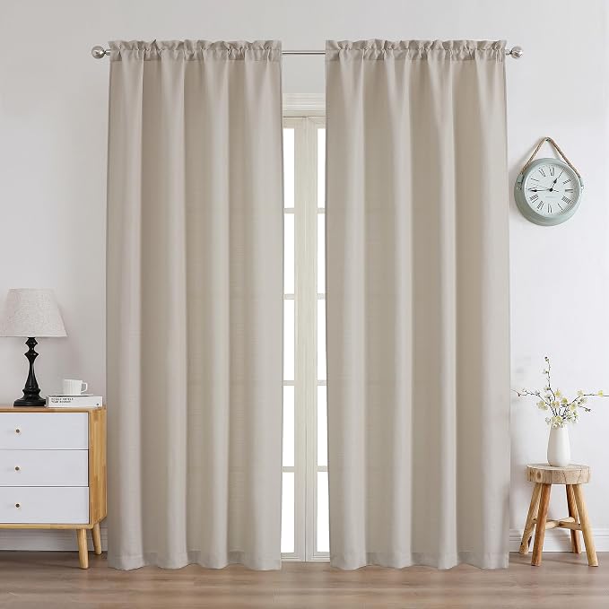 Chyhomenyc Curtains 72 Inch Length 2 Panels, Faux Linen Textured Light by Chyhomenyc