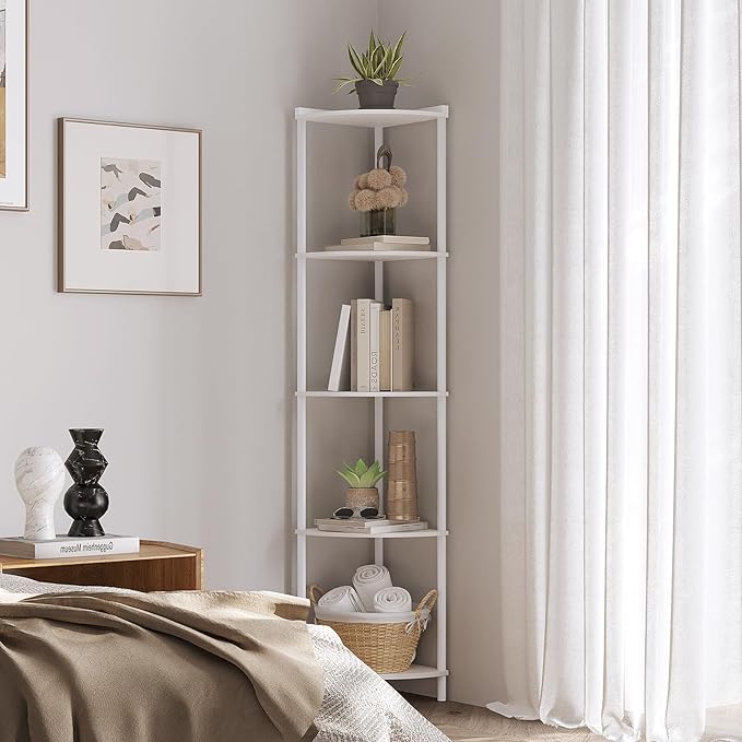 SUNMORY 5 Tier Corner Shelf Stand, Industrial 65" Corner Shelves Display Shelf - Image 4