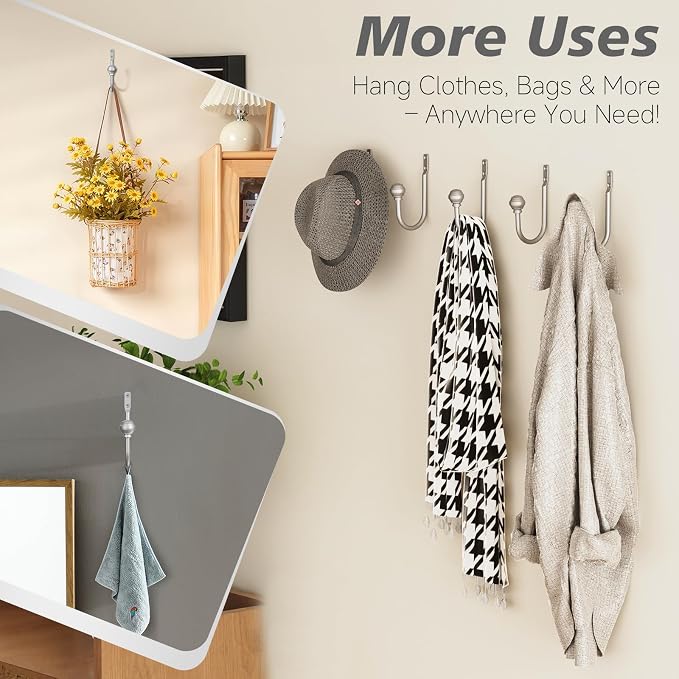 Hion Curtain Holdbacks Silver 6pcs, Curtain Tiebacks Wall Mounted Curtain Hooks - Image 5