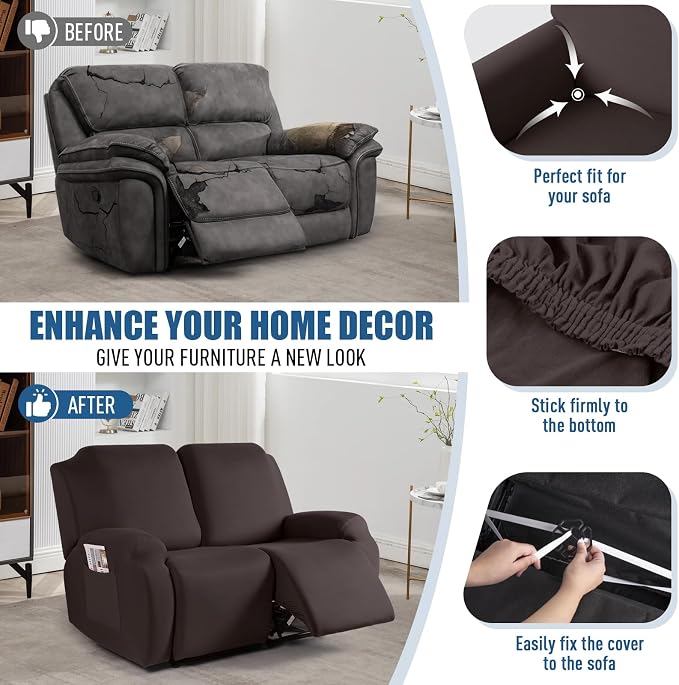 TAOCOCO Recliner Loveseat Slipcover, 2 Pieces Polyester Fabric Stretch Sofa - Image 5