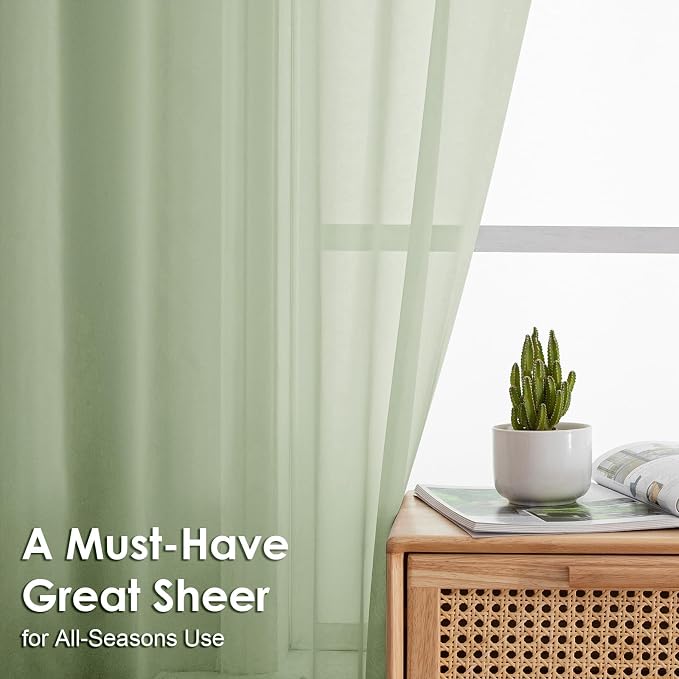 OVZME Light Green Sheer Curtains 96 Inches Long 2 Panels - Image 3