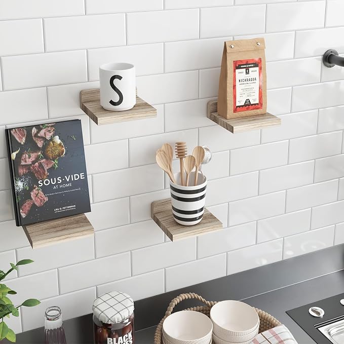 Fixwal Floating Shelves for Wall, Rustic Wood Small Wall Mounted Shelves for - Image 5