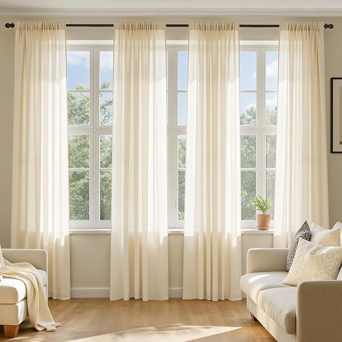 MIULEE Butter Cream Sheer Curtains 102 Inches Long, 4 Panels Set, Light by MIULEE