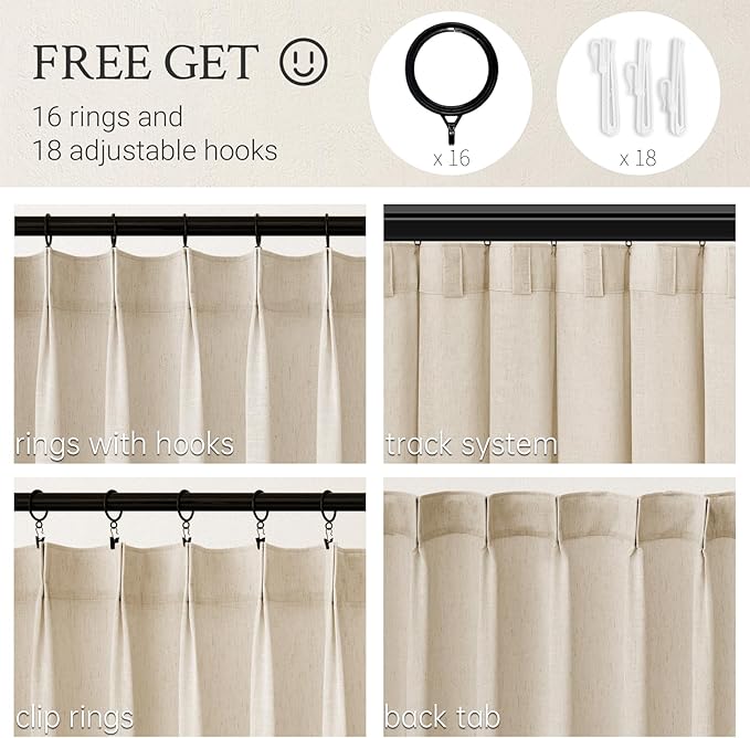 Topfinel 105 Inch Curtains 2 Panels Set, Two Packs Pinch Pleat Back Tab Linen - Image 5