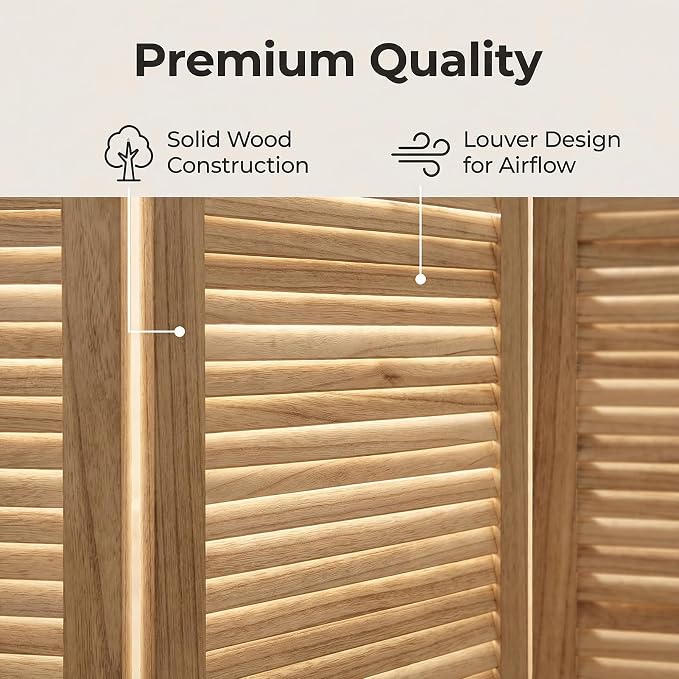Bluecat 4 Panel Room Divider, Freestanding Solid Wood Partition Wall - Image 3