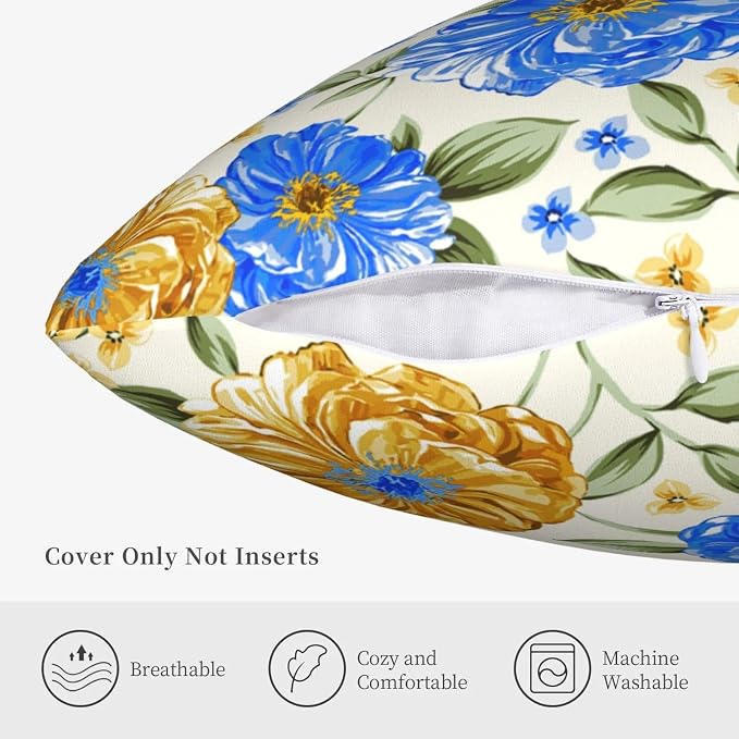 Mustard Yellow Floral Spring Summer Throw Pillows Covers 18x18 Inch Set of 2 - Image 8