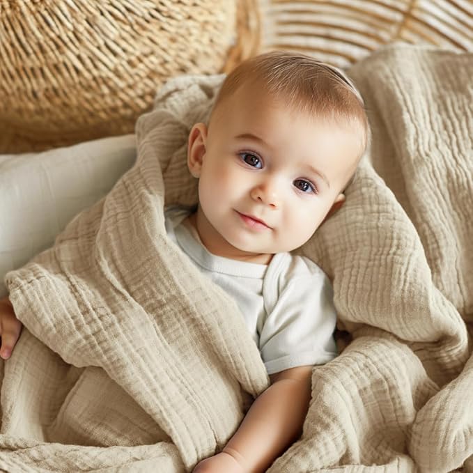 EMME Muslin Baby Blankets 100% Cotton 4-Layer Swaddle 40"x50" Lightweight Soft - Image 4