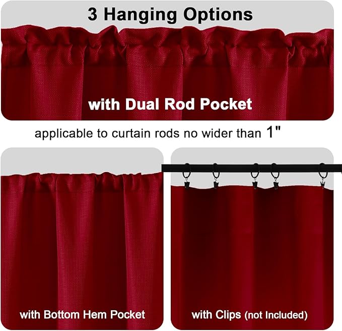 Chyhomenyc Christmas Red Curtains 96 Inch Length 2 Panels, Faux Linen Textured - Image 5