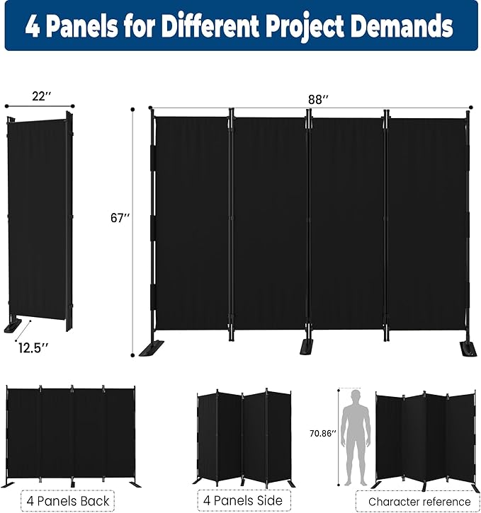 Room Divider 4 Panel Folding Screen 6ft Portable Wall Partition Room Divider - Image 5
