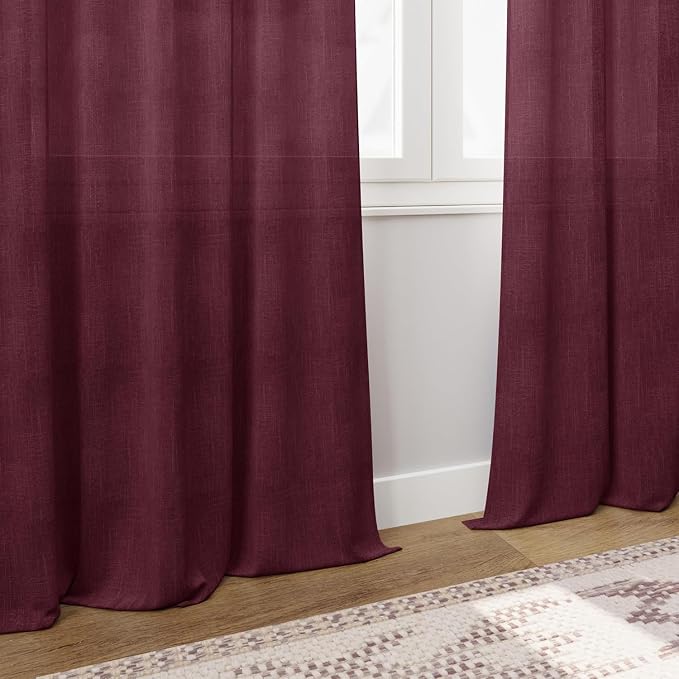 Nanspring Burgundy Linen Curtains 132 Inch Length - Image 5