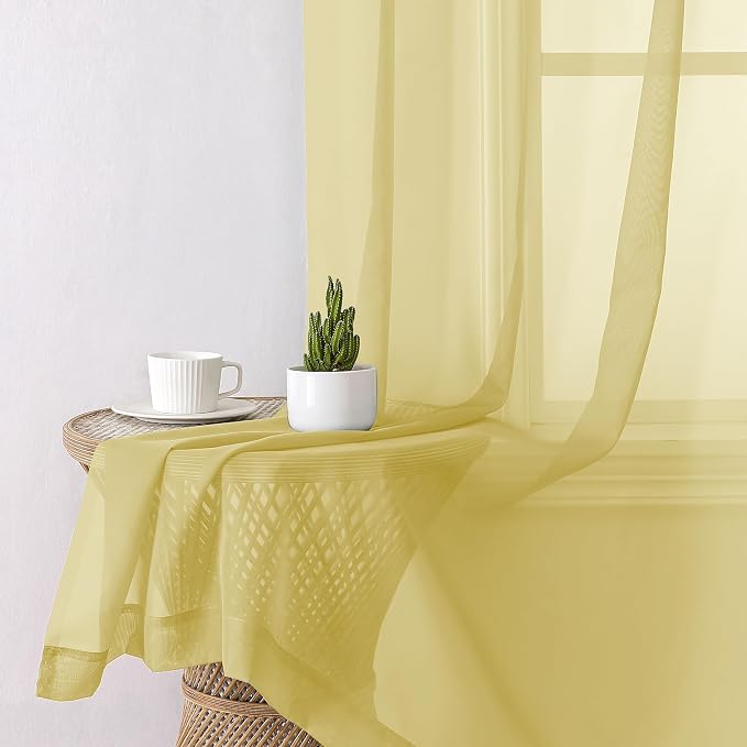 Aiyufeng Yellow Sheer Curtains 72 Inches Long 2 Panels Set, Semi Transparent - Image 6