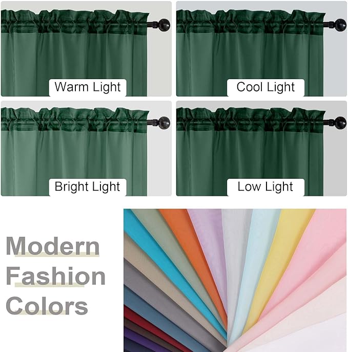 Kitchen Curtains 24 Inch Length Tier 2 Pieces, Hunter Green Sheer Curtain Solid - Image 5