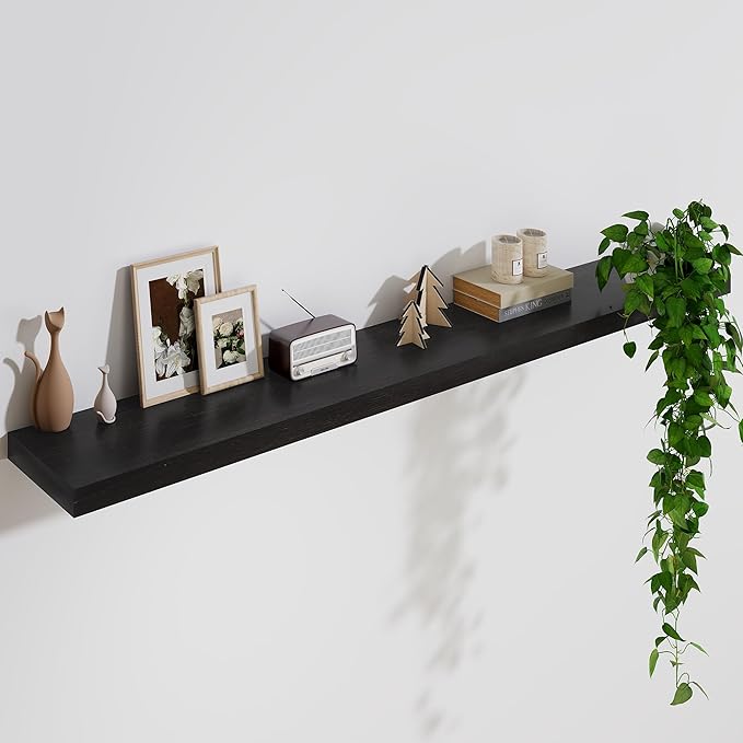 Solid Wood Floating Shelves For Wall, 55”W x 9”D x 1.56”H Large Wall Shelves by Marsmiles