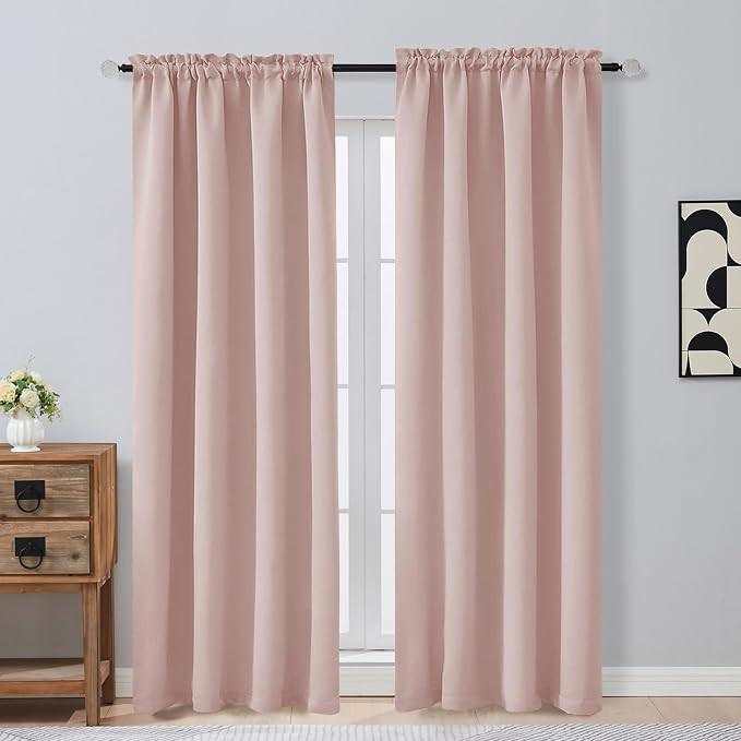OVZME Blush Pink Blackout Curtains 84 Inches Long 2 Panels Set, Solid Thermal by OVZME
