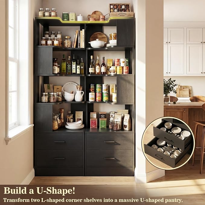 Armocity Corner Bookshelf with Drawers, 7 Tier Corner Book Shelf Display - Image 7