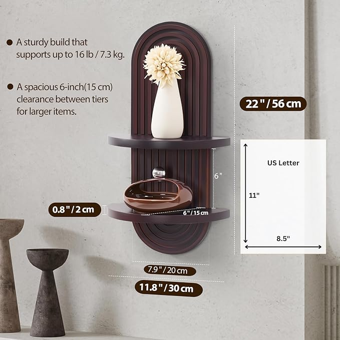 SweetSage Boho Wall Shelf with Arched Wood Design Mid-Century Rainbow Decor - Image 4