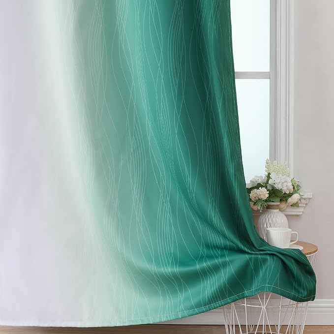 Estelar Textiler Green and Greyish White Ombre Blackout Curtains 90 Inch Length - Image 6
