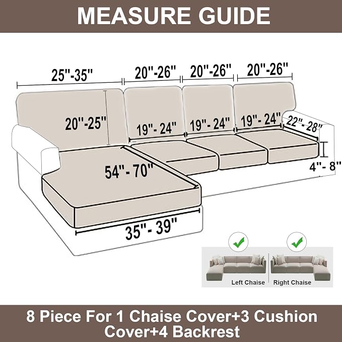 NAISI Sectional Couch Covers 8 Pieces Velvet Couch Cushion Covers L Shape Soft - Image 4