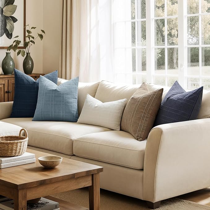 MIULEE Decorative Linen Check Euro Shams Throw Pillow Covers Neutral Farmhouse - Image 5