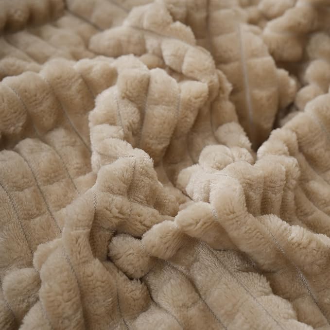 Puncuntex Flannel Fleece Throw Blanket Khaki 108"×90", Super Soft Plush Cozy - Image 5