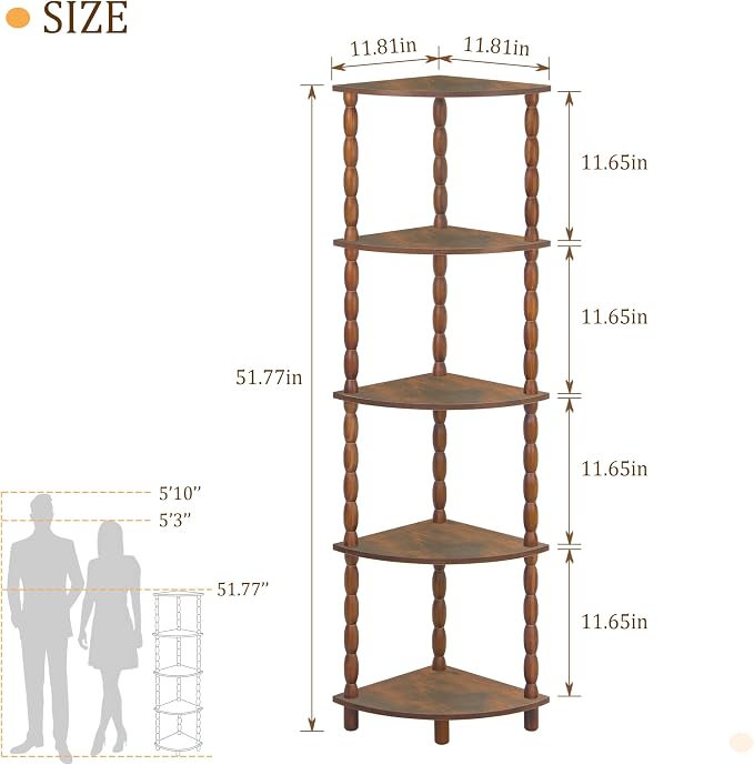 MaxSmeo Corner Shelf, 5-Tier Corner Bookshelf - Image 3