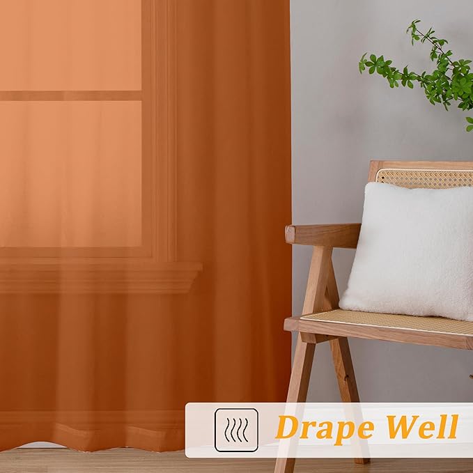 Gwine Burnt Orange Sheer Curtains 30 Inch Length, Short Light Filtering Voile - Image 7