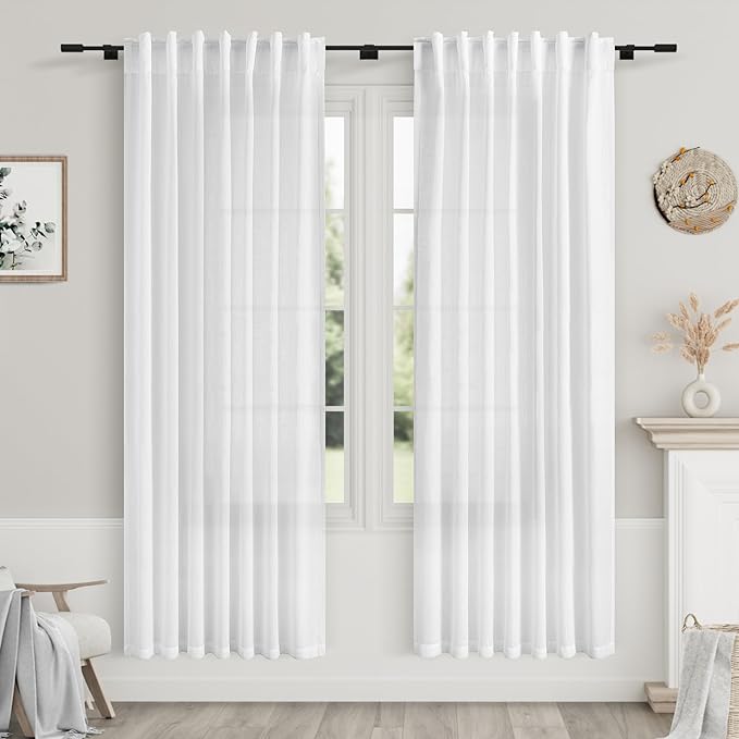 Nanspring White Linen Curtains 77 Inches Long by Nanspring