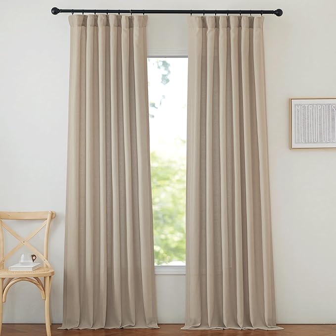 NICETOWN Thick Flax Linen Camel Curtains 108 inches Long, Pinch Pleated Linen by NICETOWN
